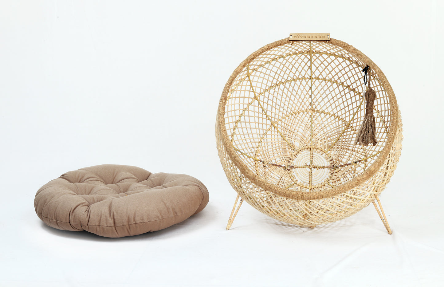 Wooden Luxury Handmade Cat and Small Dog Cane Bed – 18"x18" with Cushion & Play Toy