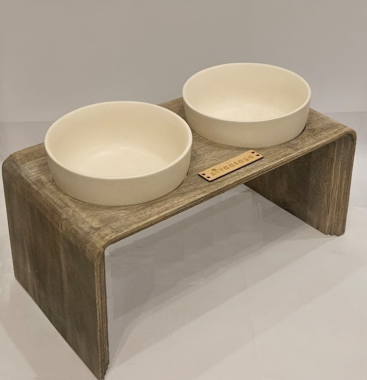 Ceramic Dog Bowls with Wooden Stand