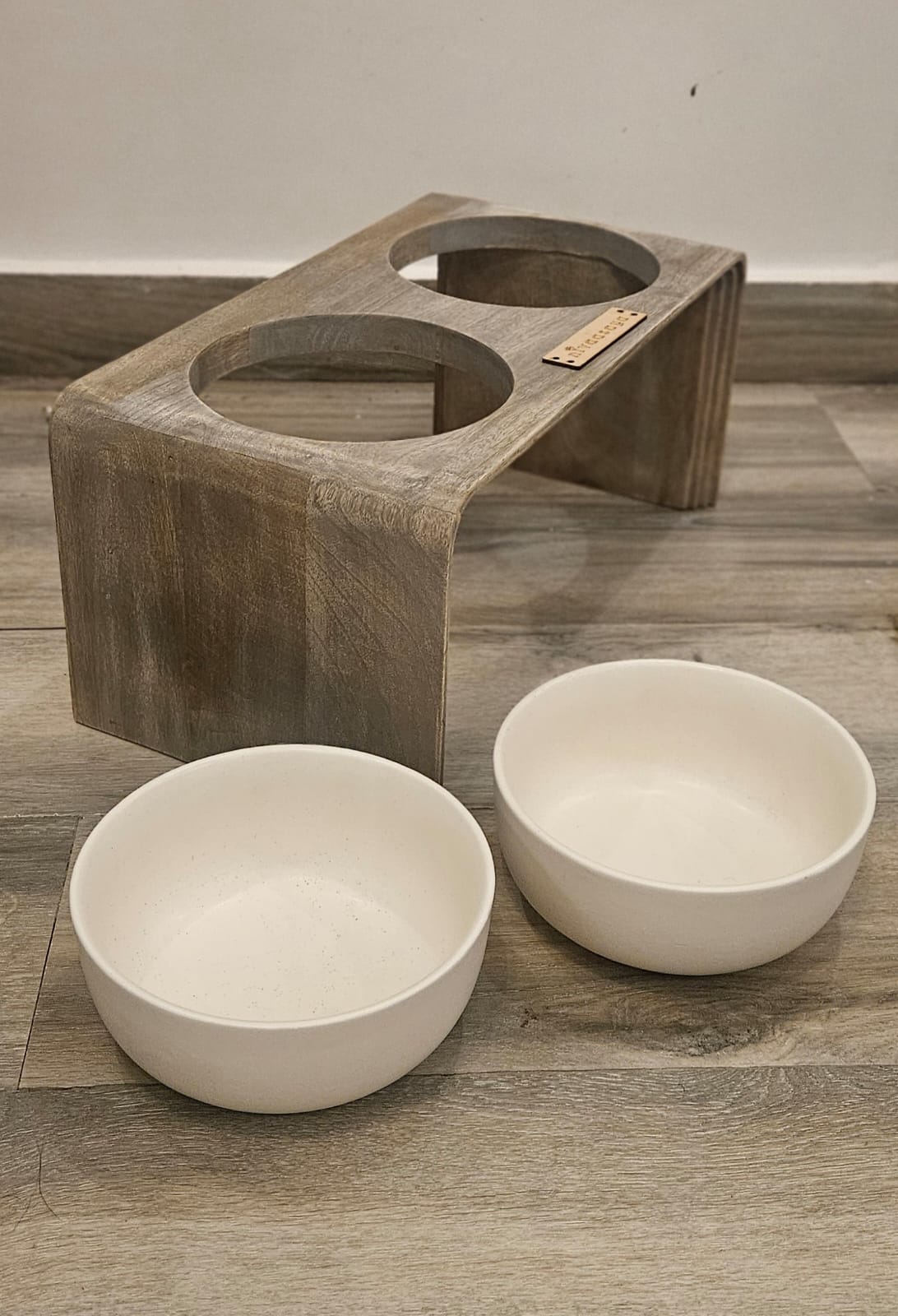 Ceramic Dog Bowls with Wooden Stand