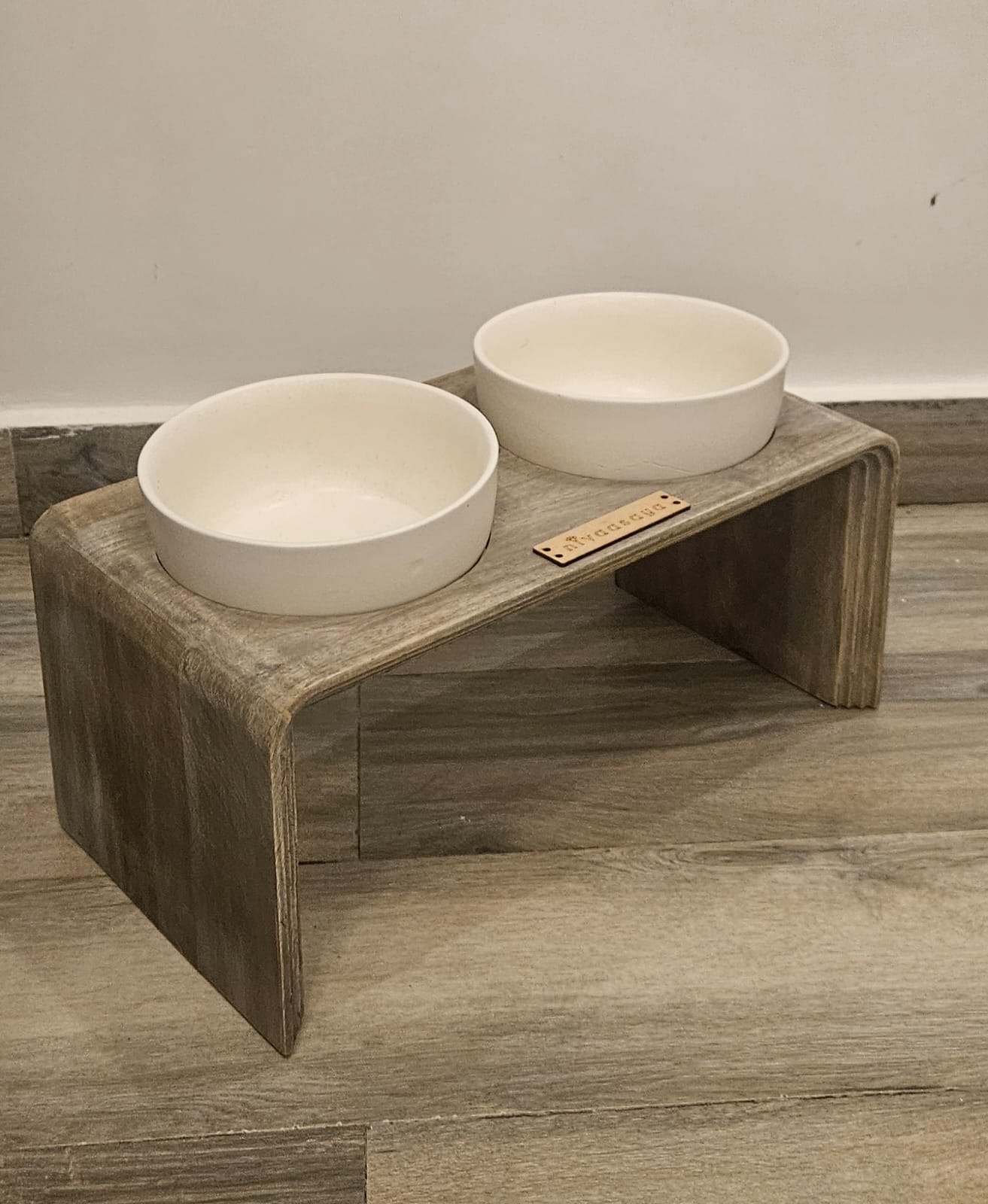 Ceramic Dog Bowls with Wooden Stand