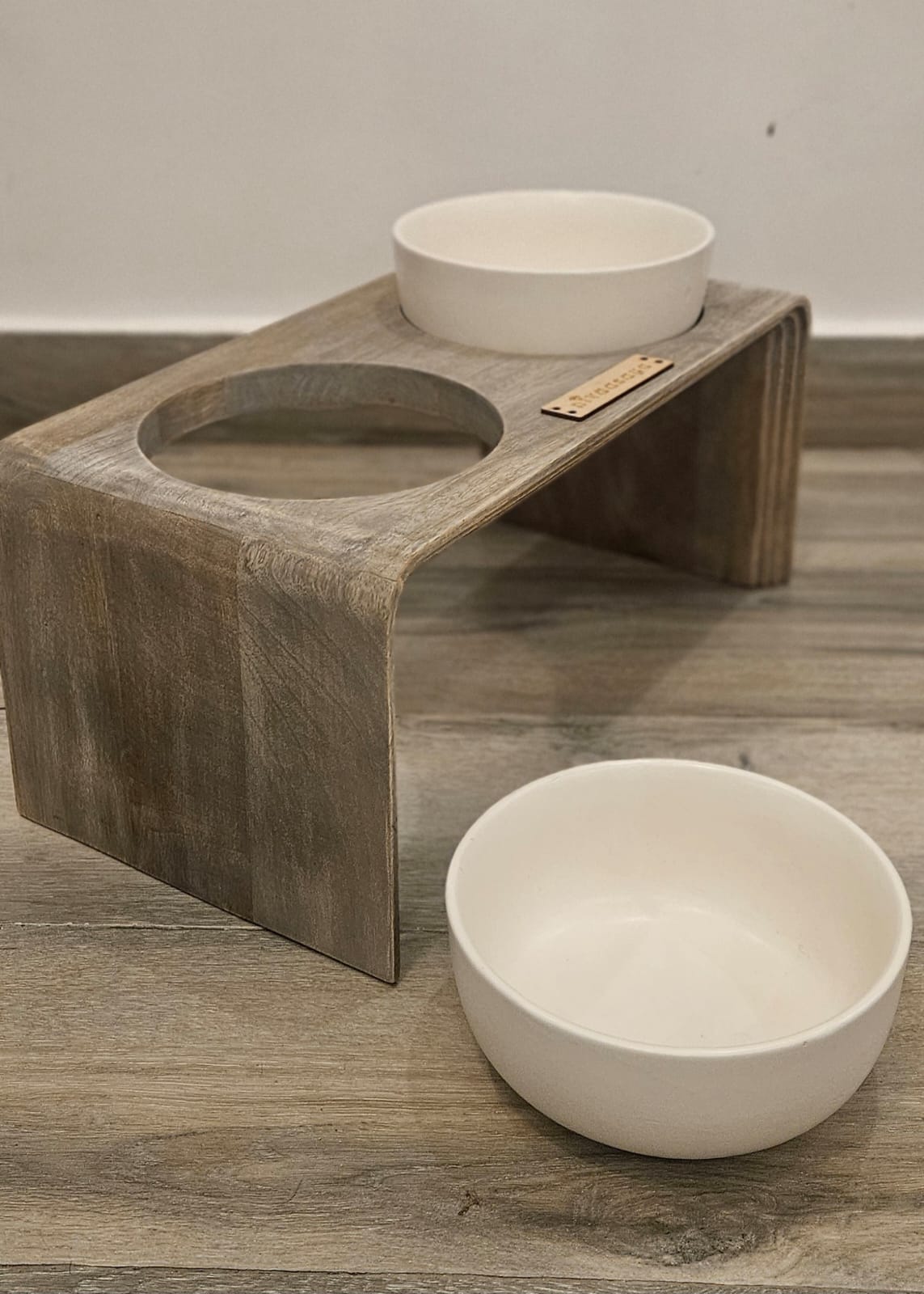 Ceramic Dog Bowls with Wooden Stand