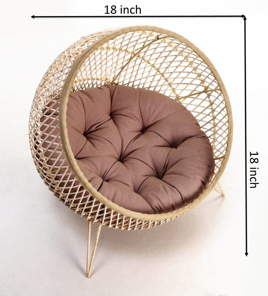 Wooden Luxury Handmade Cat and Small Dog Cane Bed – 18"x18" with Cushion & Play Toy