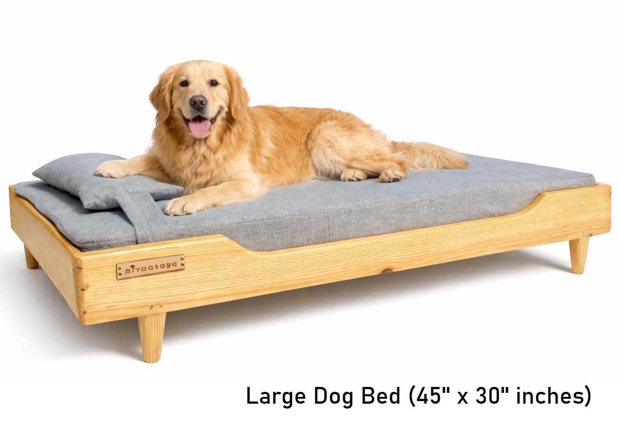 Large Dog Wooden Bed GRAY