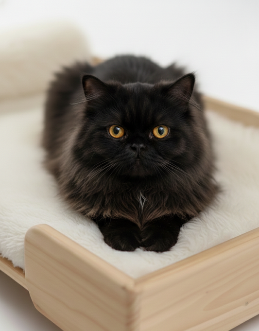Wooden Cat Bed - Luxury Cat bed | White Fur | Solid Wood | 24x18 Inch