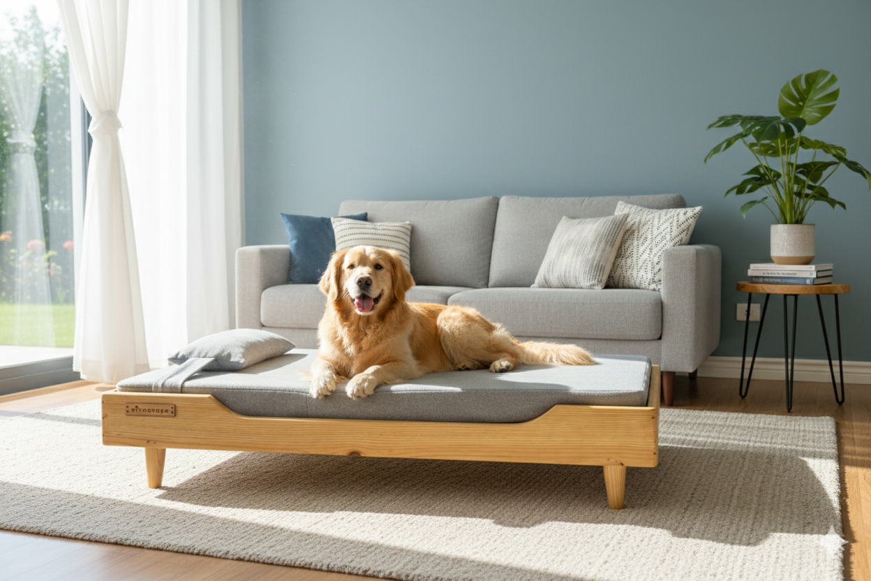 Large Dog Wooden Bed GRAY