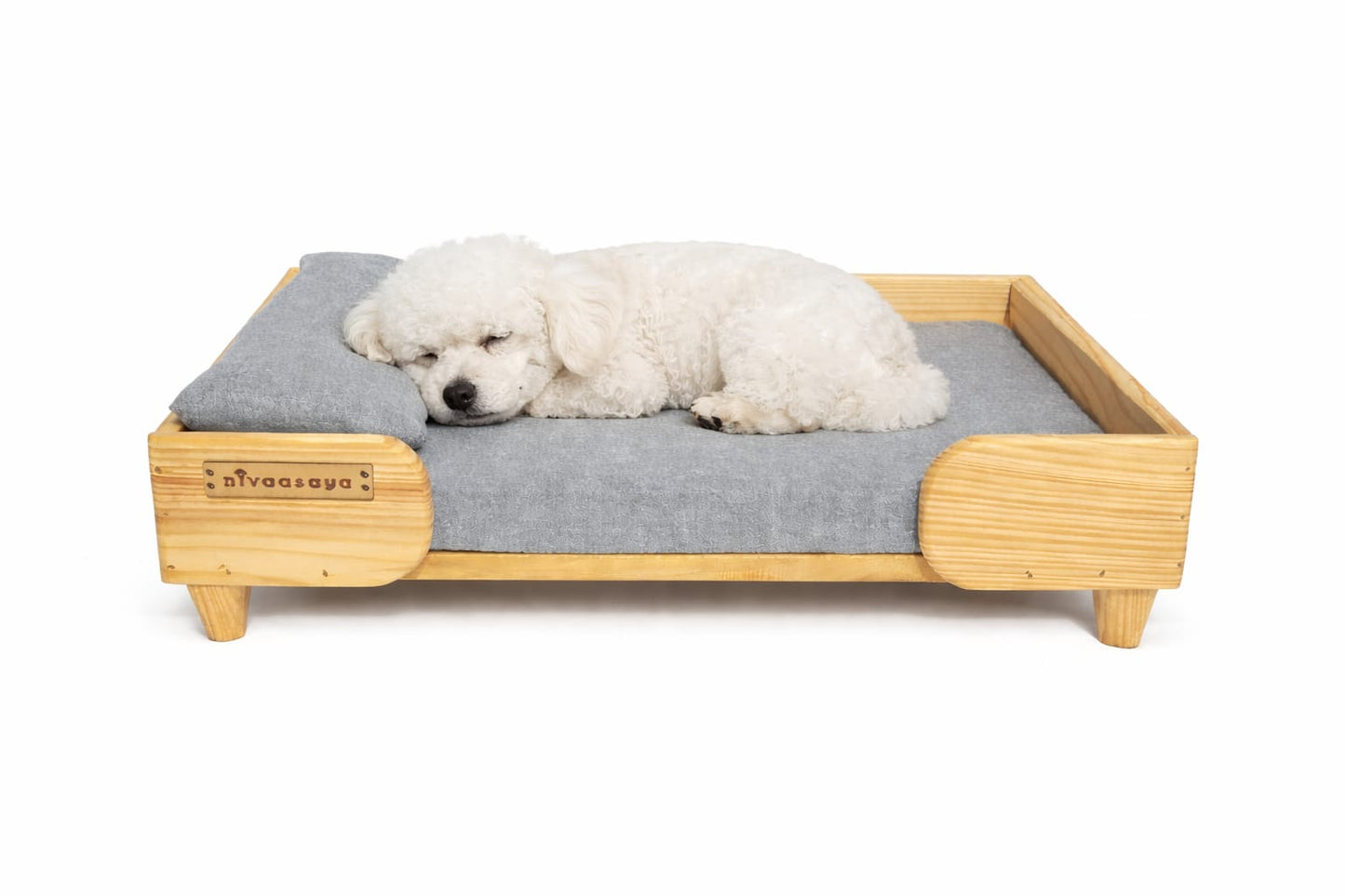 Gray Luxury Wooden Dog Bed – Small Size (2 ft x 1.5 ft) | Premium Pet Furniture