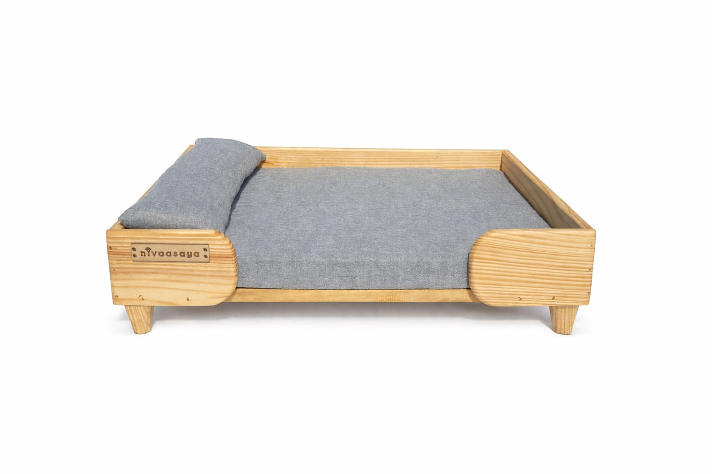 Gray Luxury Wooden Dog Bed – Small Size (2 ft x 1.5 ft) | Premium Pet Furniture