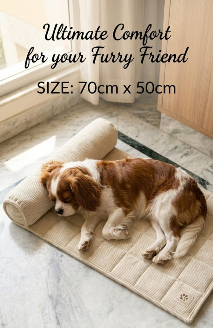 Premium Summer Dog Bed Mat with Bolster Pillow                              | 3 ft x 2 ft Pet Bed