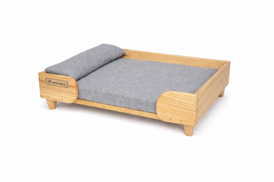 Gray Luxury Wooden Dog Bed – Small Size (2 ft x 1.5 ft) | Premium Pet Furniture
