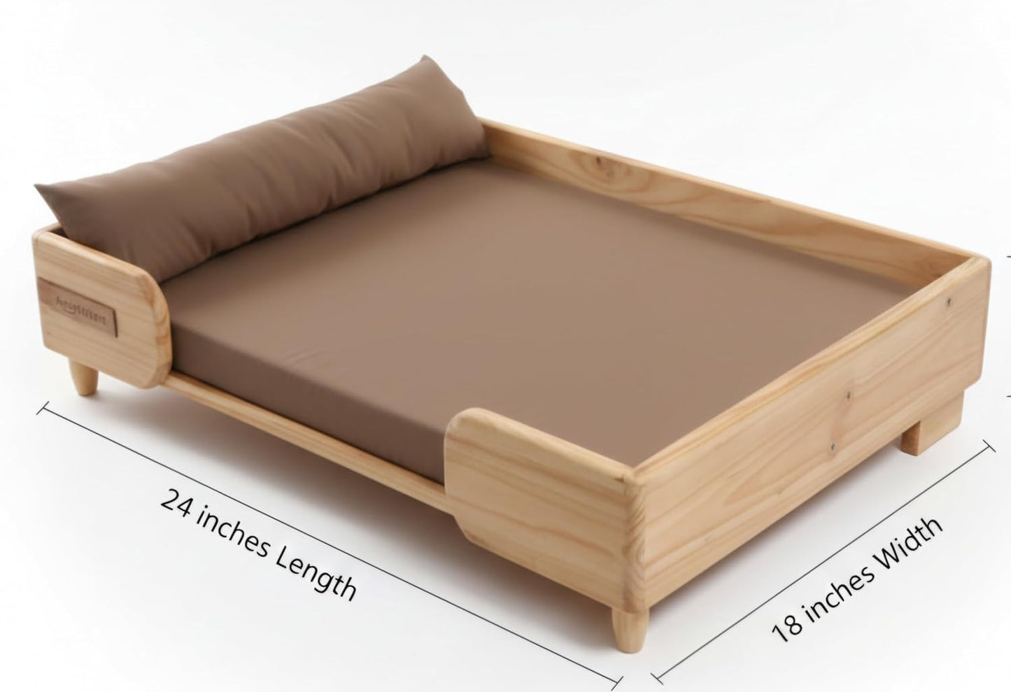 Beige Bedding with Cushion | Small Dog Wooden Bed | Pet Furniture